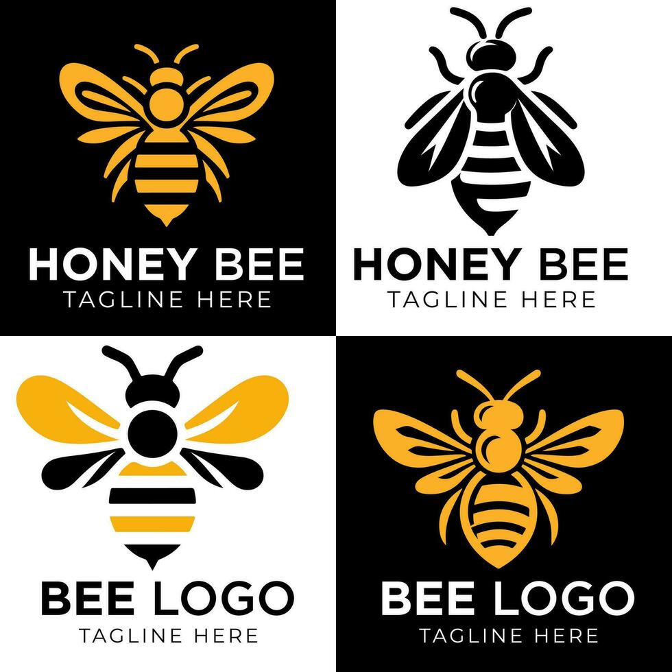 Honey bee logo design template with vector illustration. Flying honey bee icon symbol in line, flat, and color style. Vector illustration