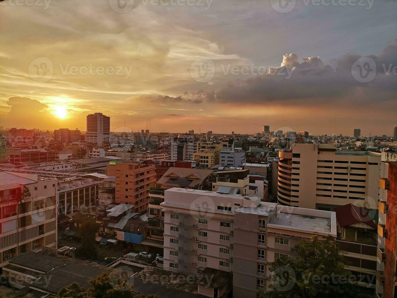 City Skyline during warm sunset photo