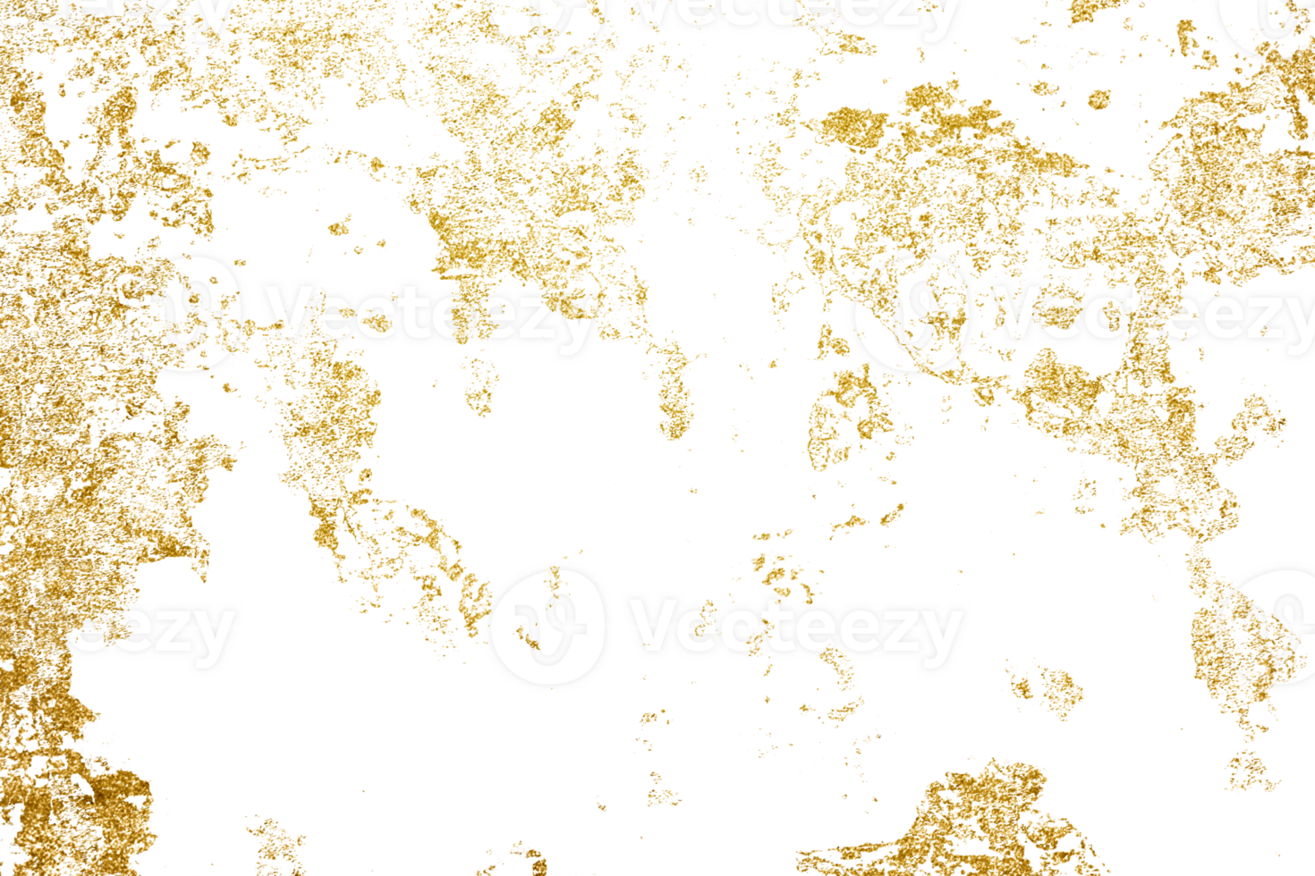 Gold splashes Texture. Grunge golden background pattern of cracks, scuffs, chips, stains, ink spots, lines on transparent background PNG file
