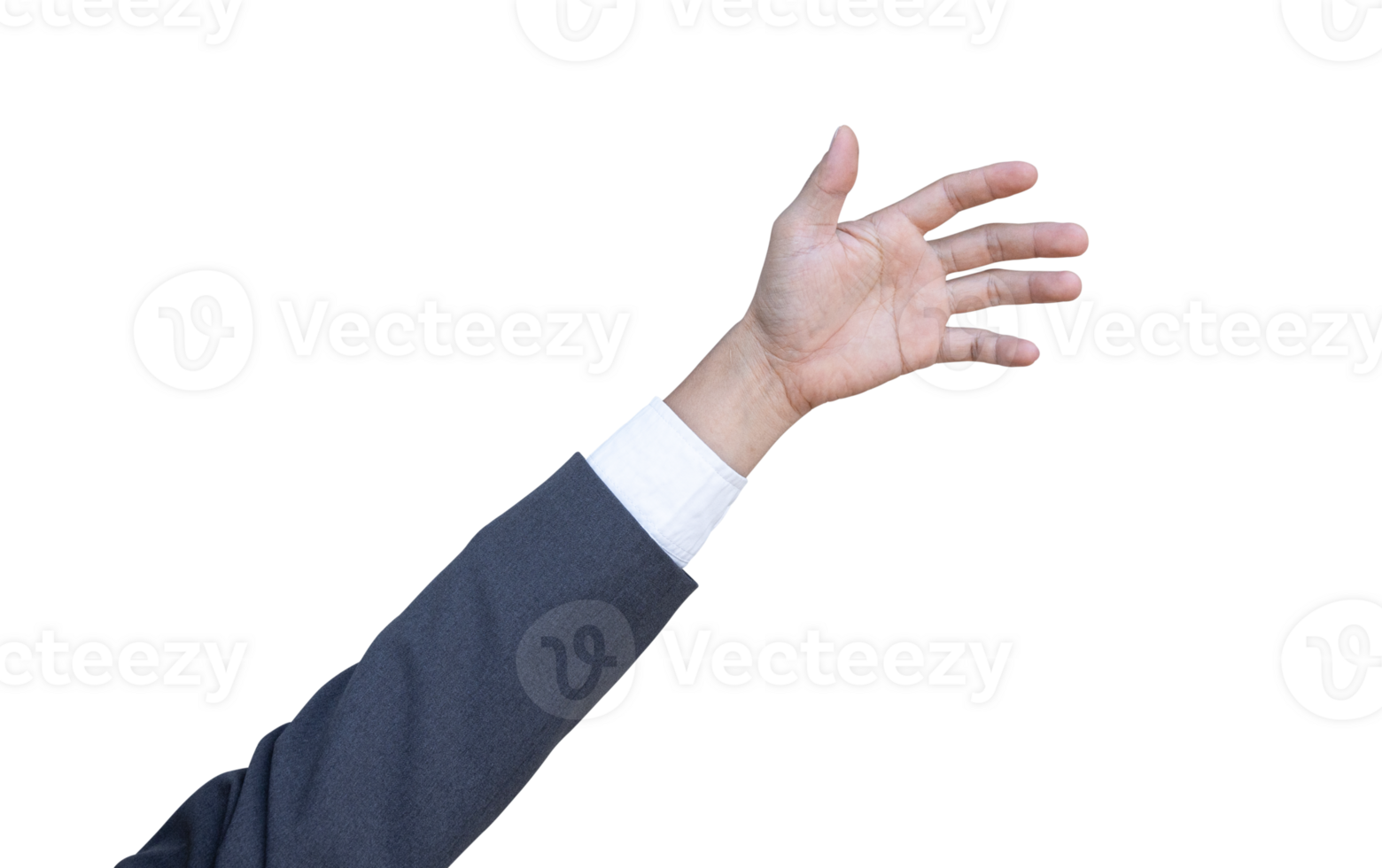 Hand of businessman in suit gestures isolated on transparent background. PNG File