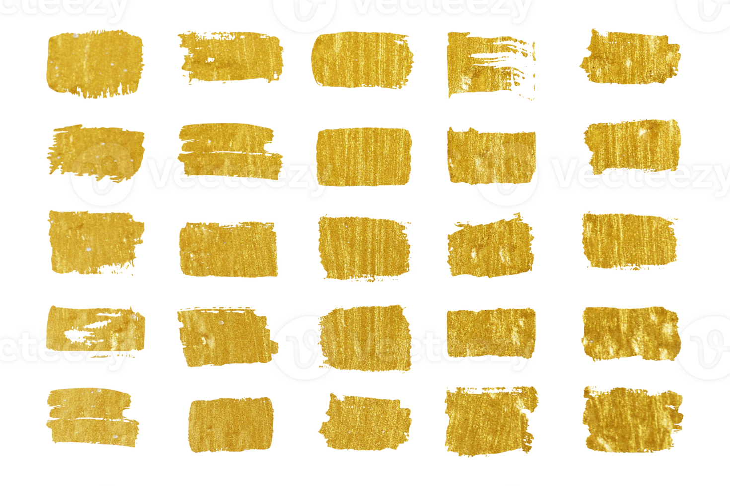 Collection of golden paint strokes isolated on transparent background. Grunge abstract hand painted element gold strokes with a brush. png