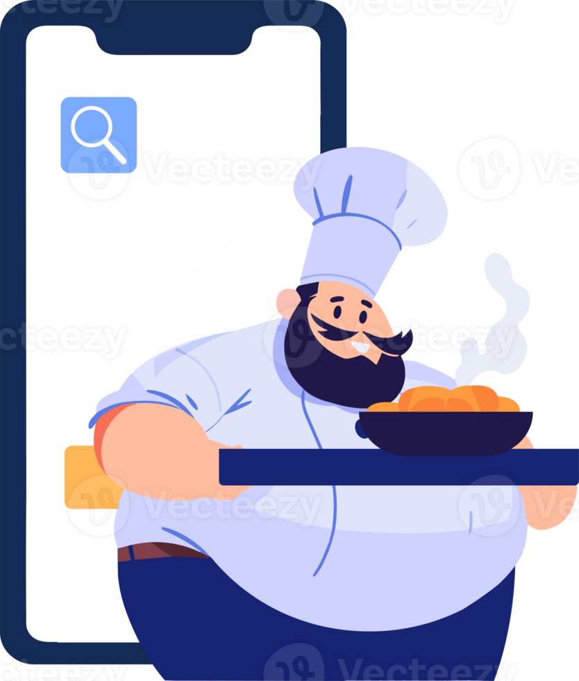 Hand Drawn Chef character teaching cooking in the concept of teaching online cooking in flat style png