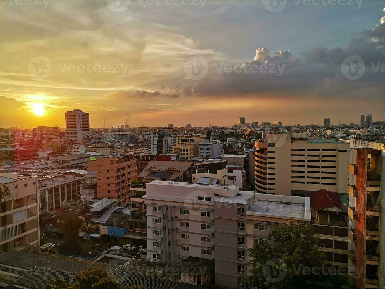 City Skyline during warm sunset photo