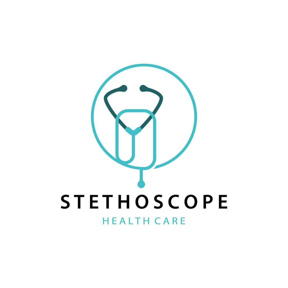 Stethoscope Logo, Simple Line Model Health Care Logo Design for Business Brands, Illustration Templet vector