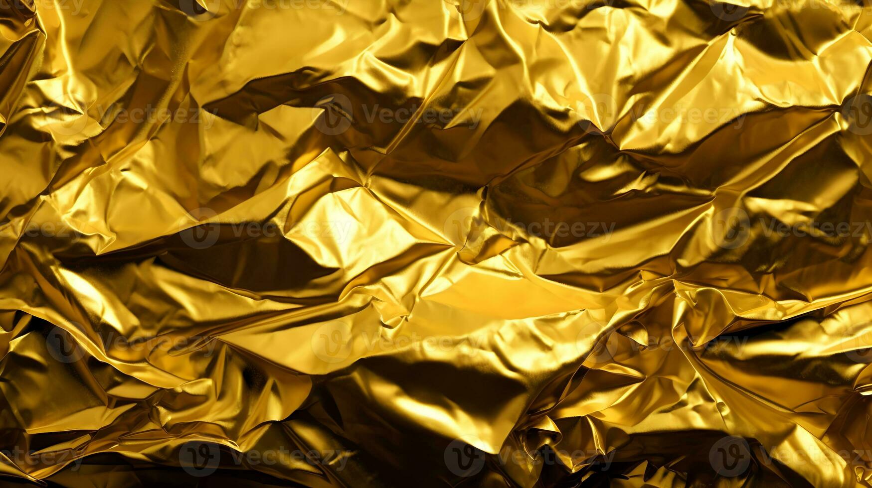High detailed crumpled gold foil leaf shiny texture, abstract yellow wrapping paper seamless pattern for walllpaper, background and design art work AI Generative photo