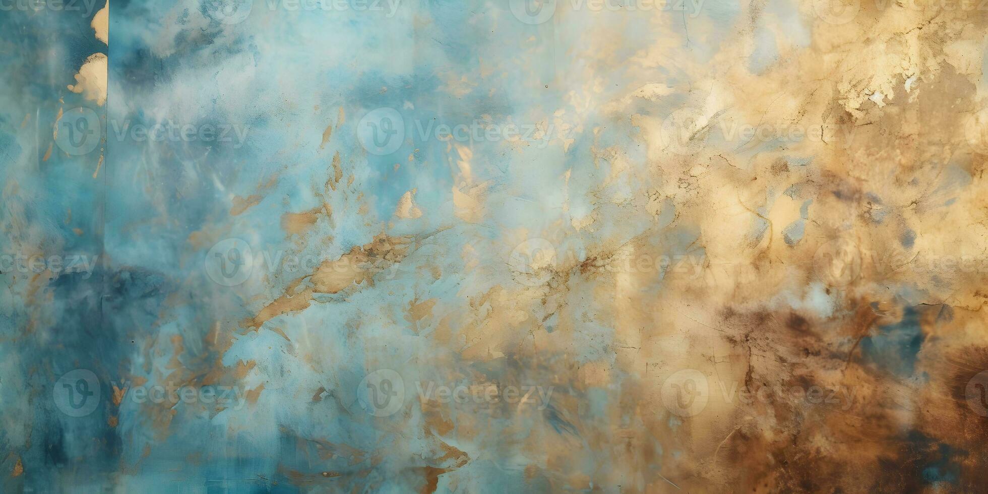 Acrylic blue and gold wall background Abstract painting for banner website texture. Oil art aquamarine and gold, glimmering, light orange and bronze, light gold and white sleek metallic AI Generative photo