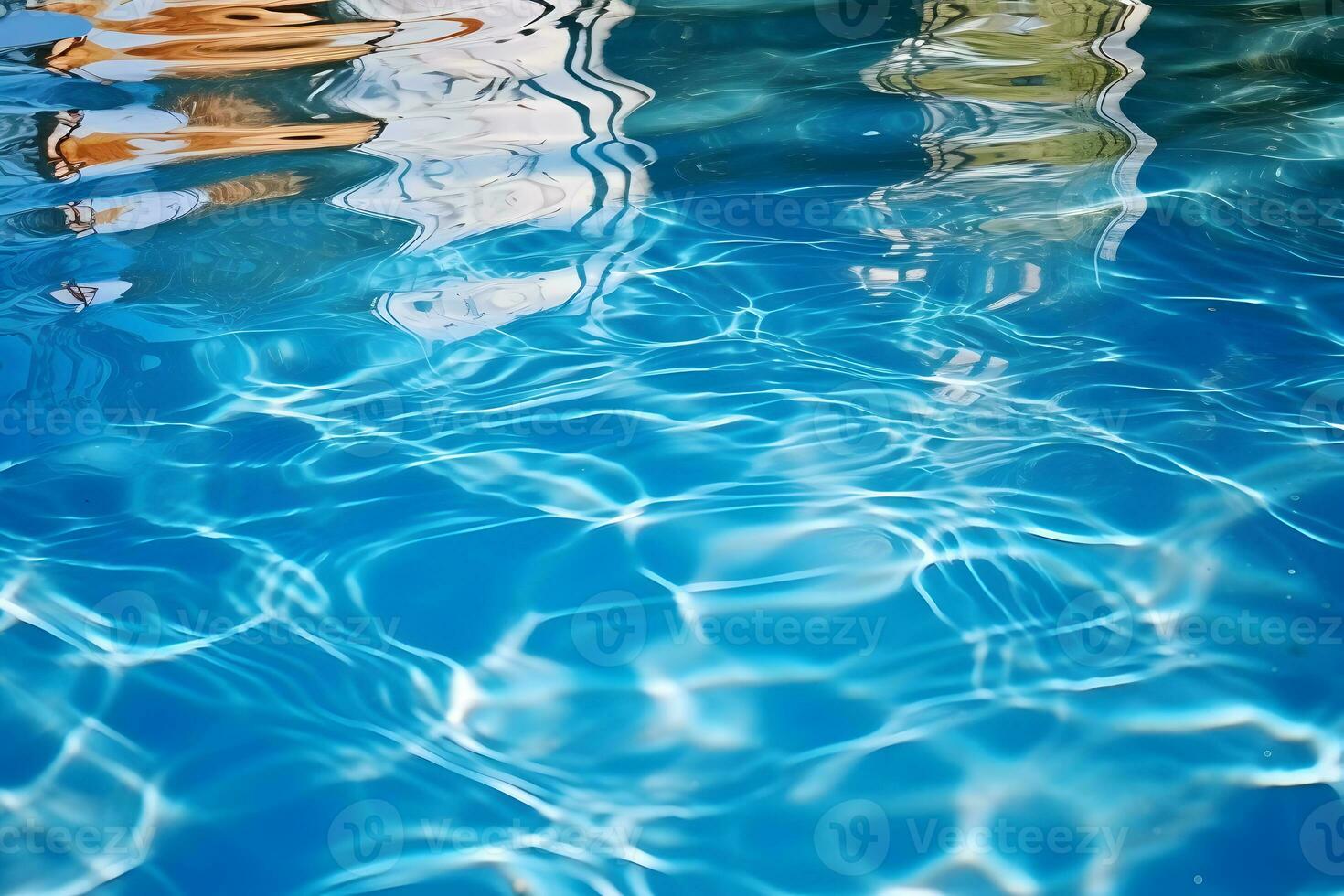 High detailed Close-up of blue water in the pool. Side view. Copy space.Bokeh light ripple background in the pool for walllpaper, background and design art work AI Generative photo