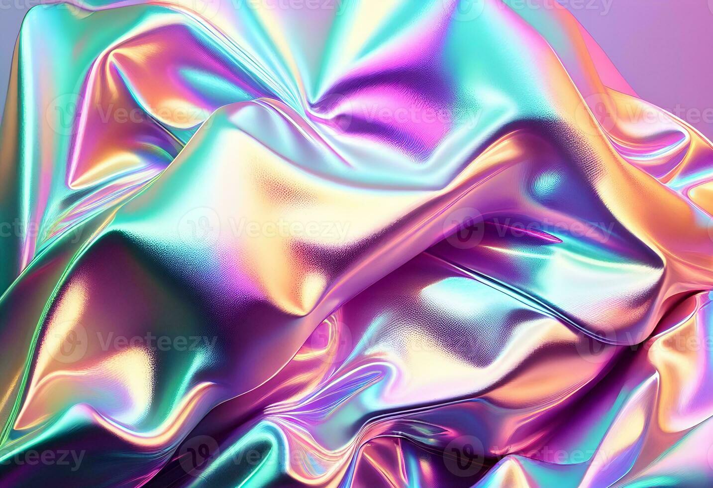 Holographic paper cool background in neon colors. Fashion magazine cover background with neon metallic gradient hologram. Holographic vector design for invitation, cover, booklet. AI Generative photo