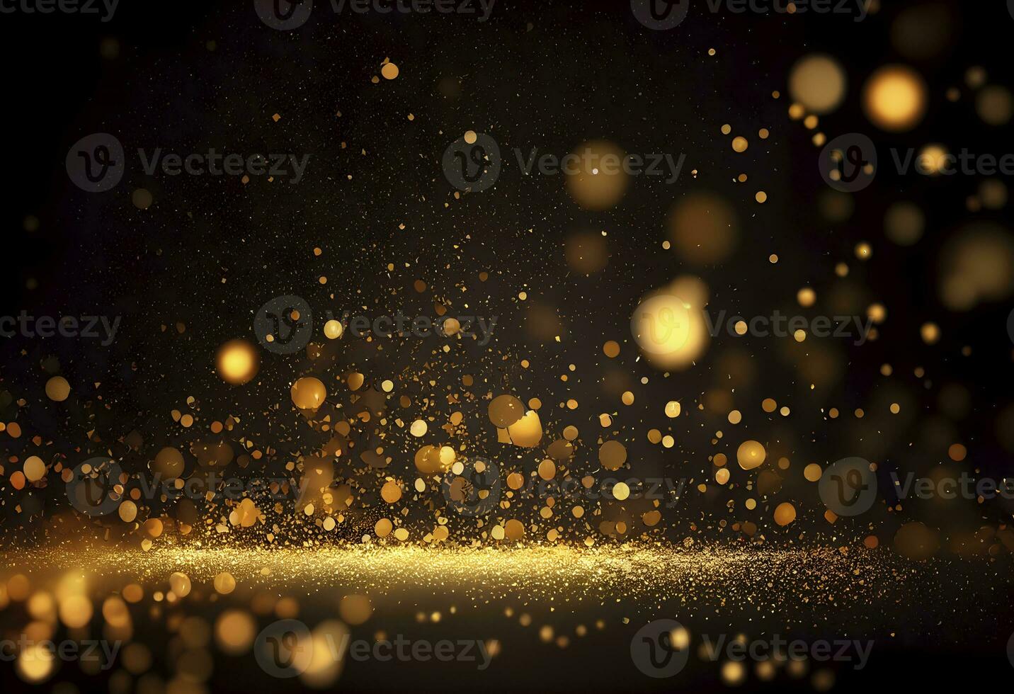 Light abstract glowing bokeh light. Shining star, sun particles and sparks with lens flare effect on black background. Sparkling magical dust particles. Christmas concept AI Generative photo