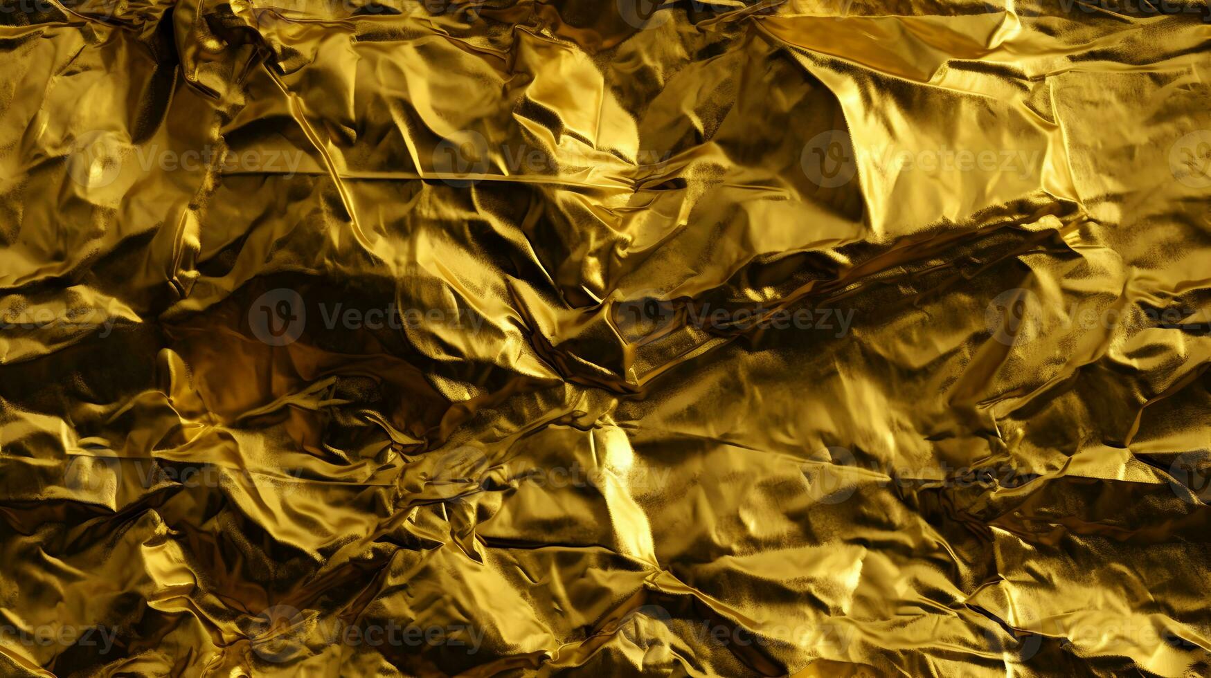 High detailed crumpled gold foil leaf shiny texture, abstract yellow wrapping paper seamless pattern for walllpaper, background and design art work AI Generative photo