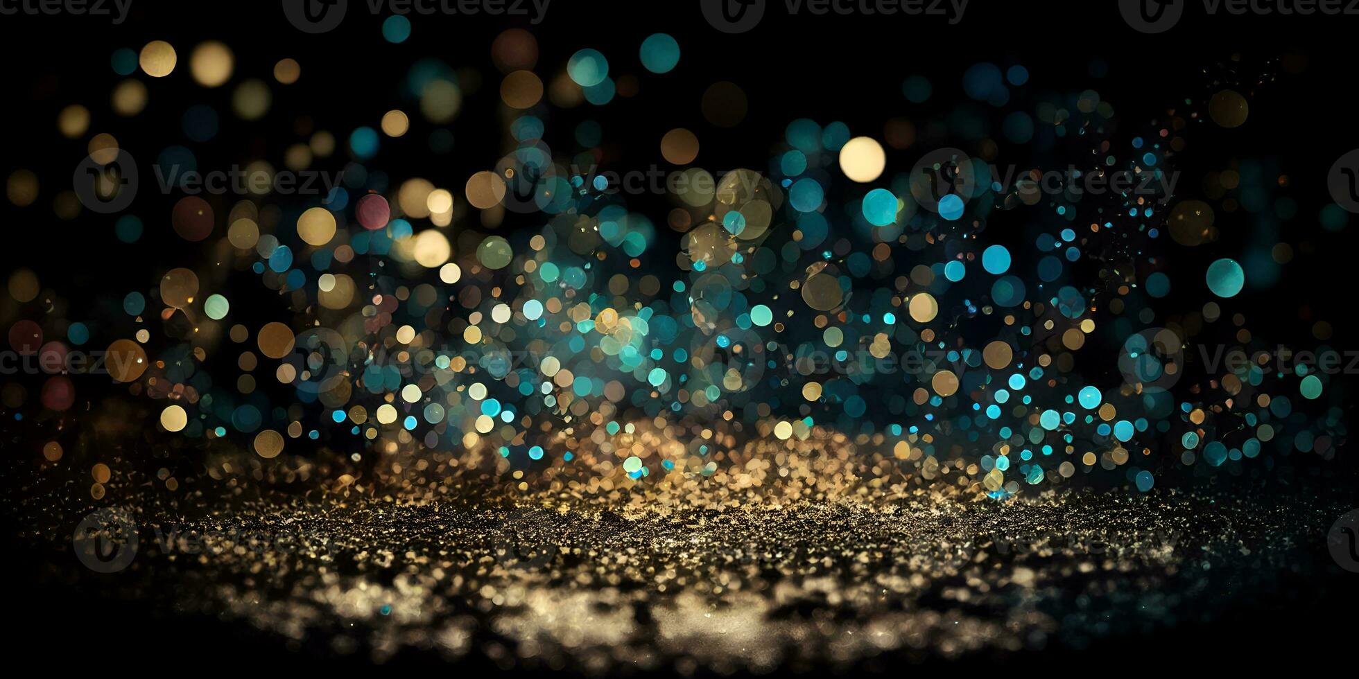 Light abstract glowing bokeh light. Shining star, sun particles and sparks with lens flare effect on black background. Sparkling magical dust particles. Christmas concept. AI Generative photo