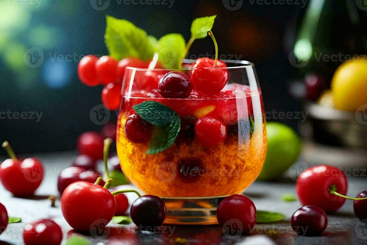 a closeup magazine quality shot of a luxurious fruit cocktail. AI Generative photo