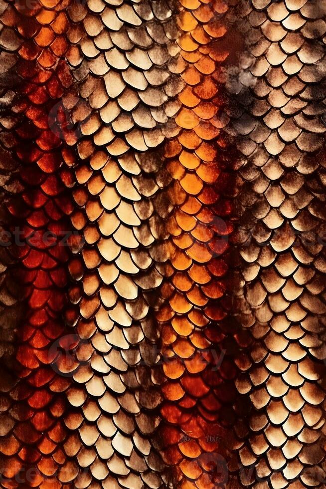 Close-up High detailed snake skin texture. cobra texture Wrapping paper seamless pattern for walllpaper, background and design art work AI Generative photo