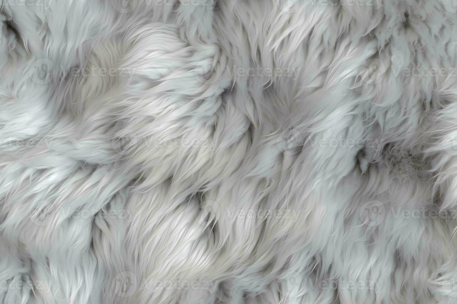 High detailed Close-up White color sheep fur seamless pattern. Natural sheepskin rug seamless pattern background. Wool grey texture top view AI Generative photo