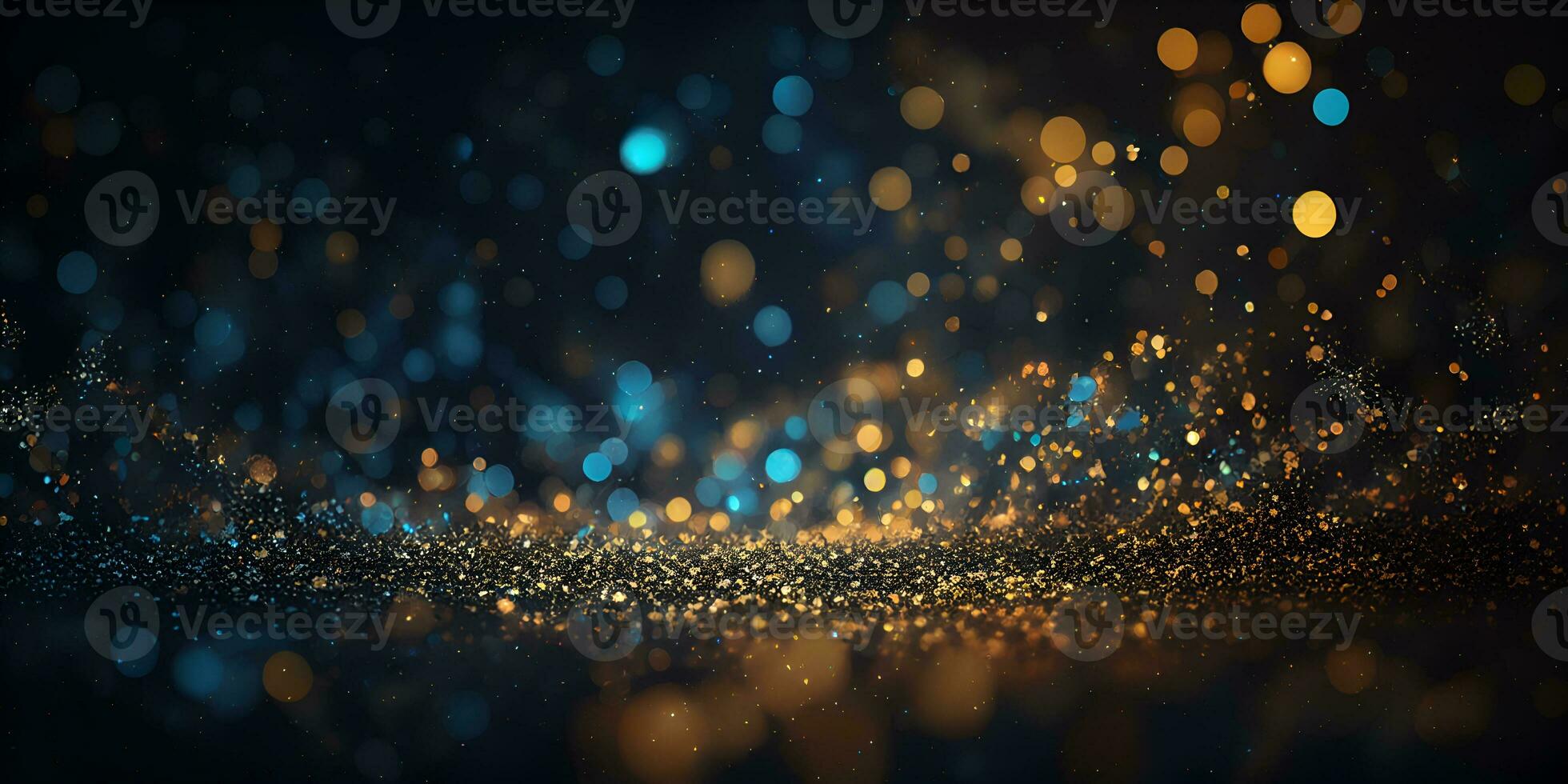 Light abstract glowing bokeh light. Shining star, sun particles and sparks with lens flare effect on black background. Sparkling magical dust particles. Christmas concept. AI Generative photo