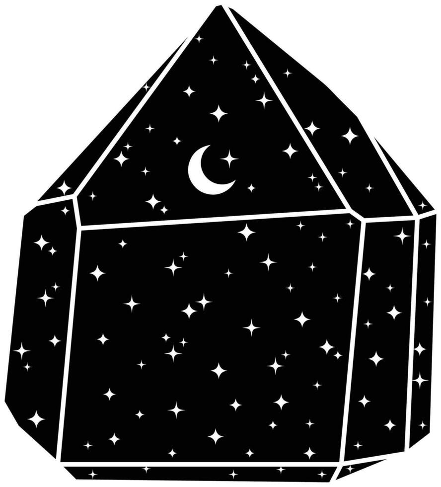 Illustration of Black Celestial Crystal Rock with Moon and Stars vector