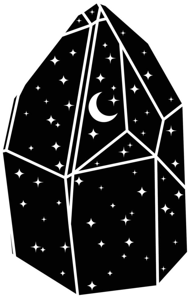 Illustration of Black Celestial Crystal Rock with Moon and Stars vector