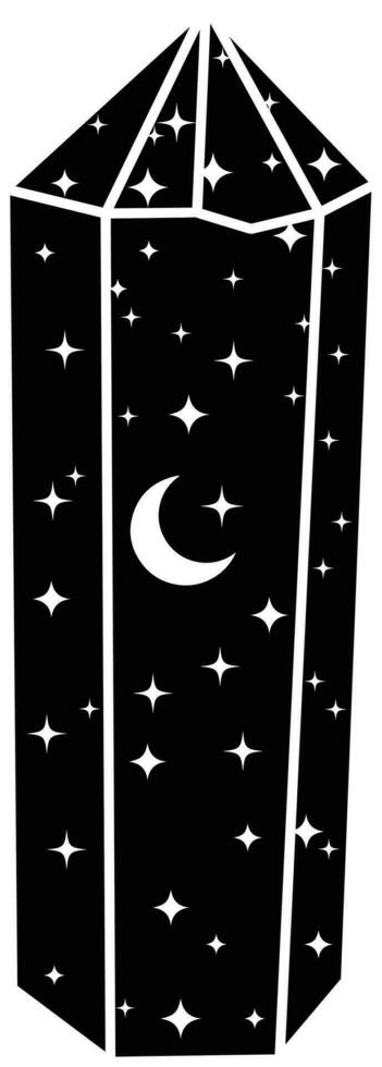 Illustration of Black Celestial Crystal Rock with Moon and Stars vector