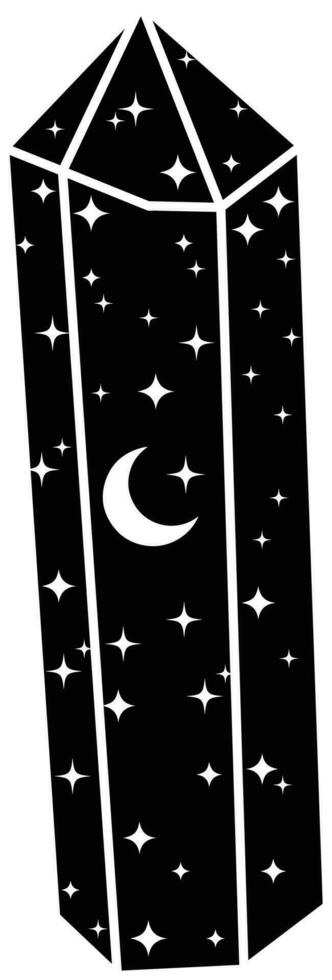Illustration of Black Celestial Crystal Rock with Moon and Stars vector