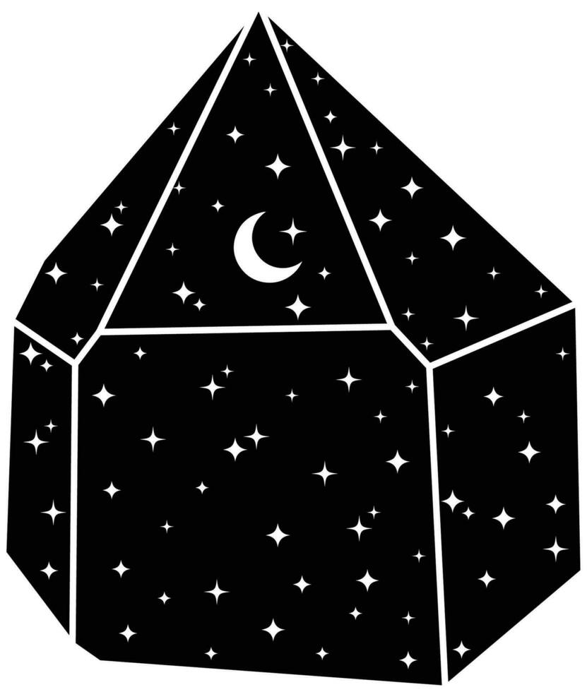 Illustration of Black Celestial Crystal Rock with Moon and Stars vector