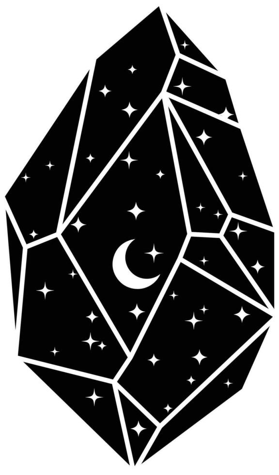 Illustration of Black Celestial Crystal Rock with Moon and Stars vector