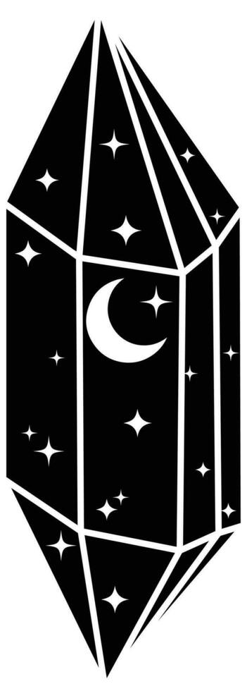 Illustration of Black Celestial Crystal Rock with Moon and Stars vector