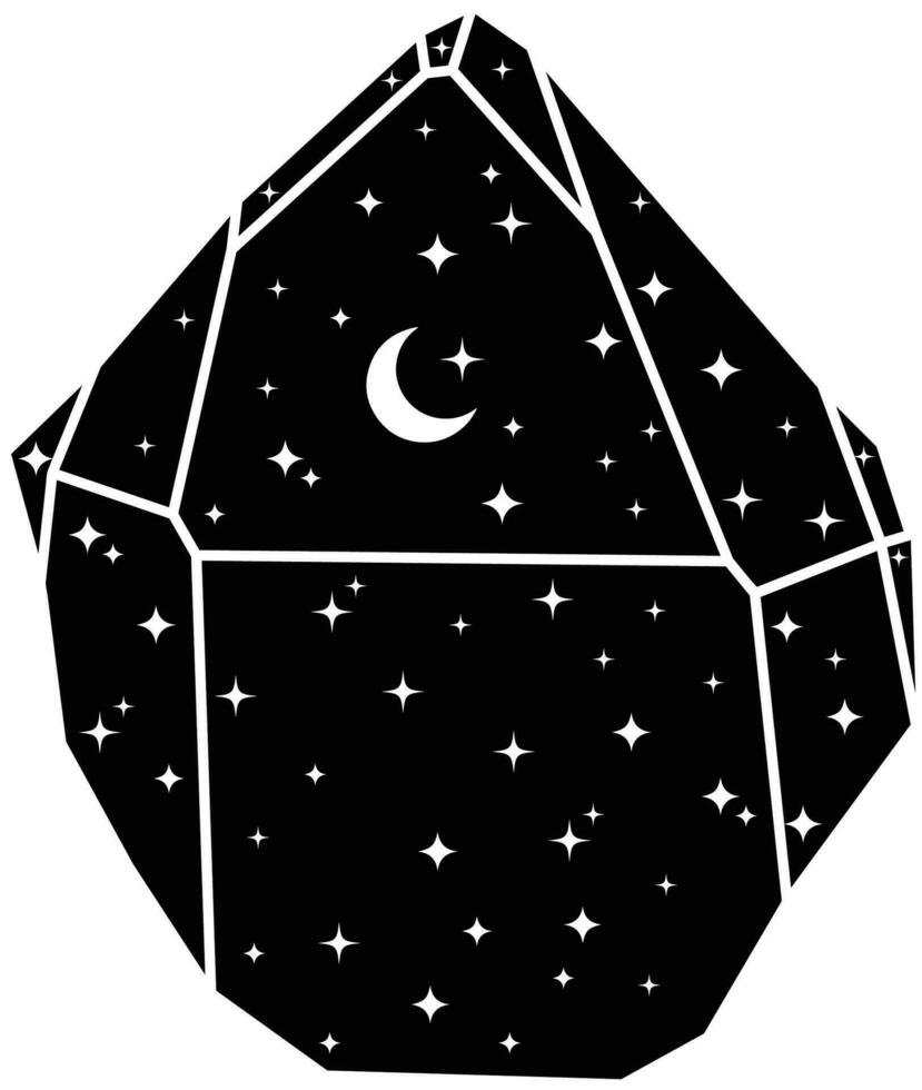 Illustration of Black Celestial Crystal Rock with Moon and Stars vector