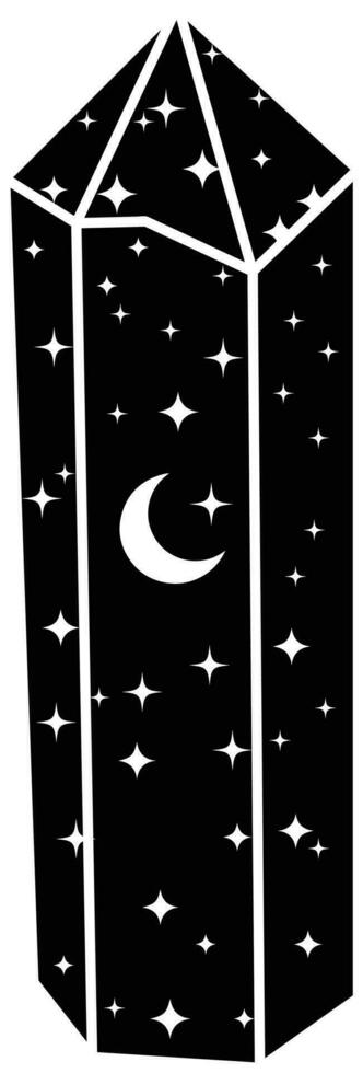 Illustration of Black Celestial Crystal Rock with Moon and Stars vector