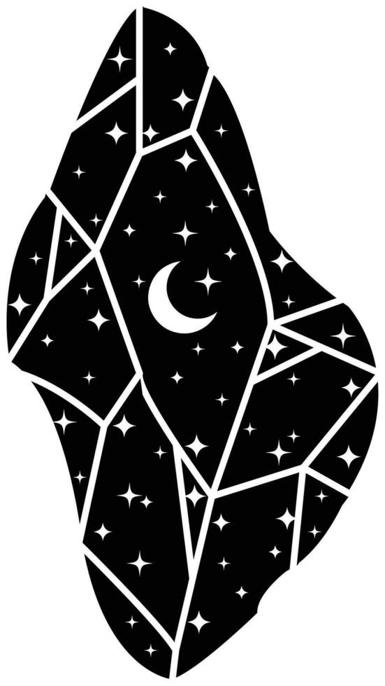 ilustración de negro celestial cristal rock con Luna y estrellas vector