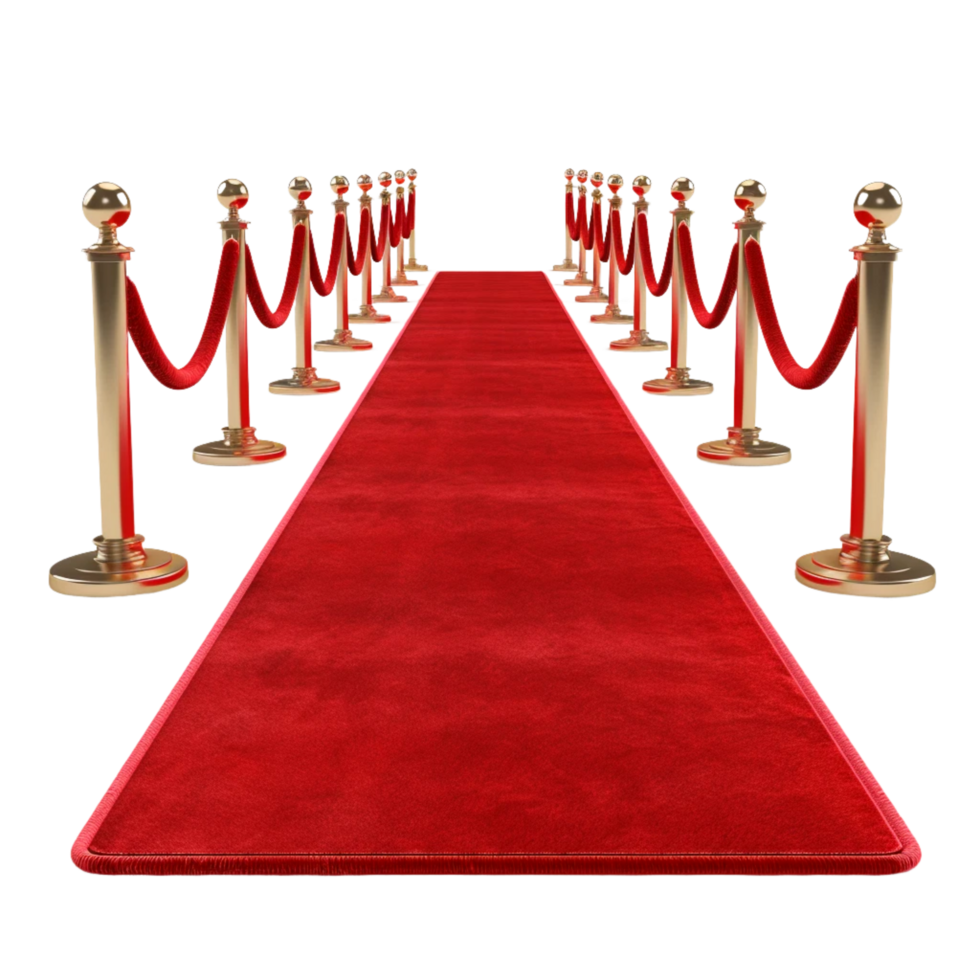 Red carpet with a golden barrier for vip events and celebrations. Generative Ai png