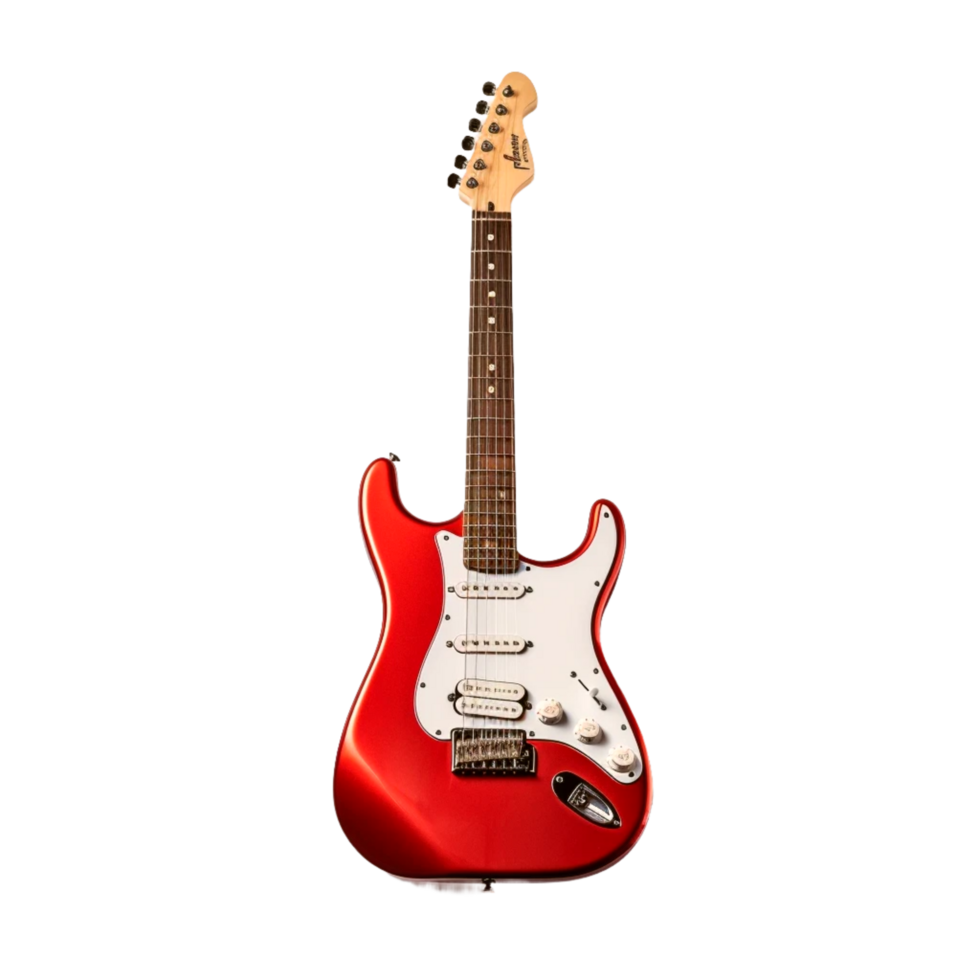 Fenders Guitars, red and white stratocaster electric guitar Generative Ai png