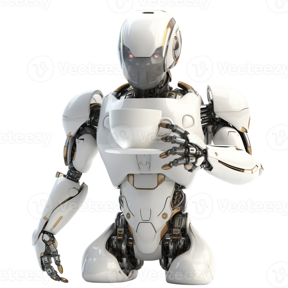 Robot png Robot taking coffee Robot drinking coffee transparent background Robot with a cup, AI Generative