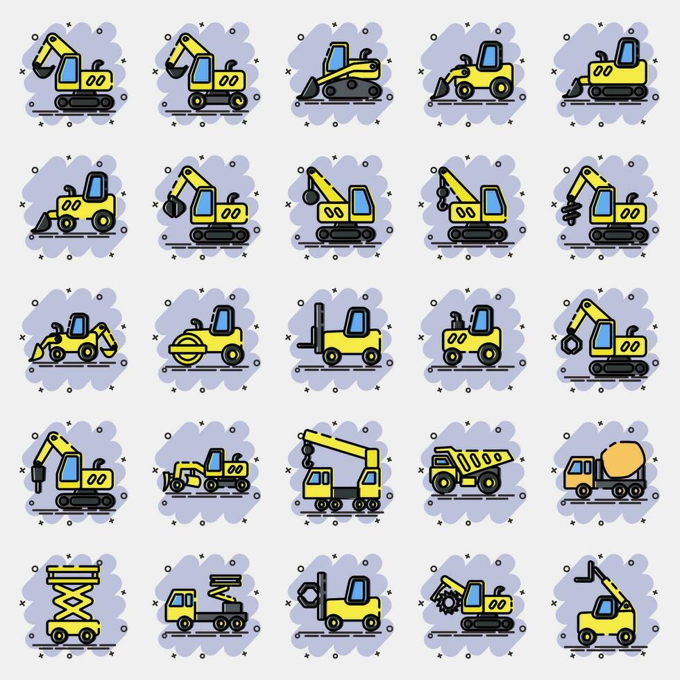 Icon set of heavy equipment. Heavy equipment elements. Icons in comic style. Good for prints, posters, logo, infographics, etc. vector