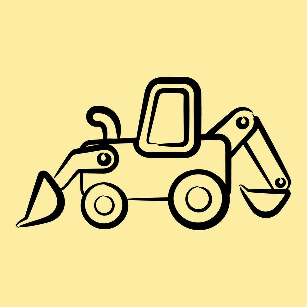 Icon backhoe. Heavy equipment elements. Icons in hand drawn style. Good for prints, posters, logo, infographics, etc. vector