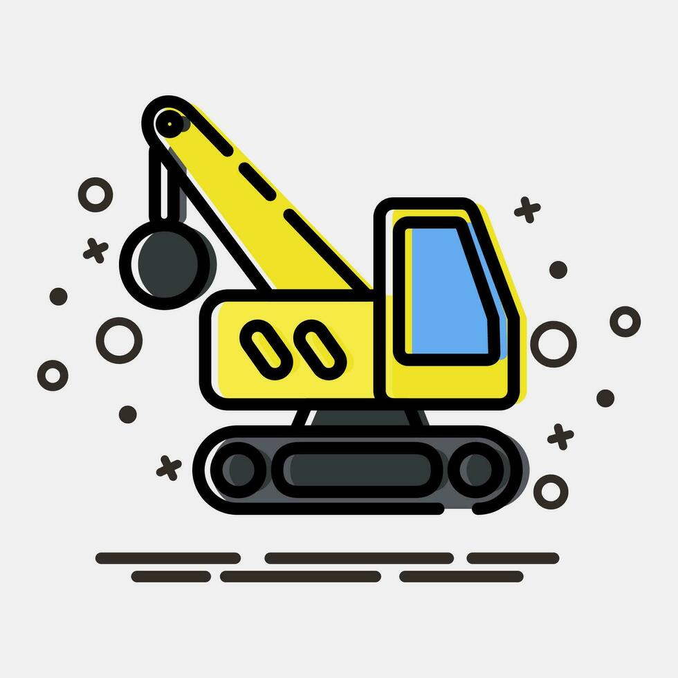 Icon crane with wrecking ball. Heavy equipment elements. Icons in MBE style. Good for prints, posters, logo, infographics, etc. vector