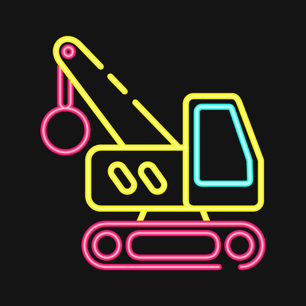 Icon crane with wrecking ball. Heavy equipment elements. Icons in neon style. Good for prints, posters, logo, infographics, etc. vector
