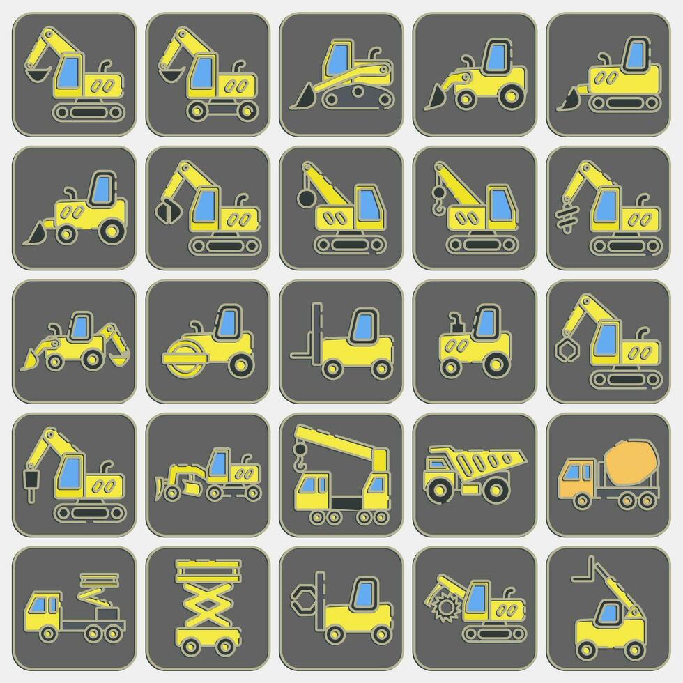 Icon set of heavy equipment. Heavy equipment elements. Icons in embossed style. Good for prints, posters, logo, infographics, etc. vector