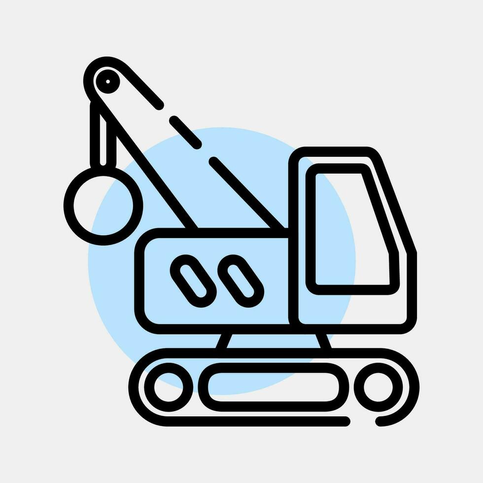 Icon crane with wrecking ball. Heavy equipment elements. Icons in color spot style. Good for prints, posters, logo, infographics, etc. vector
