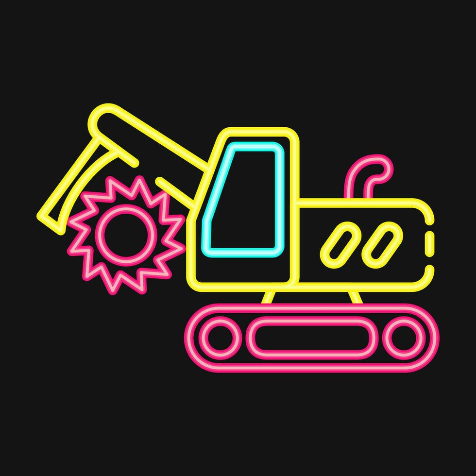 Icon trencher machine. Heavy equipment elements. Icons in neon style. Good for prints, posters, logo, infographics, etc. vector