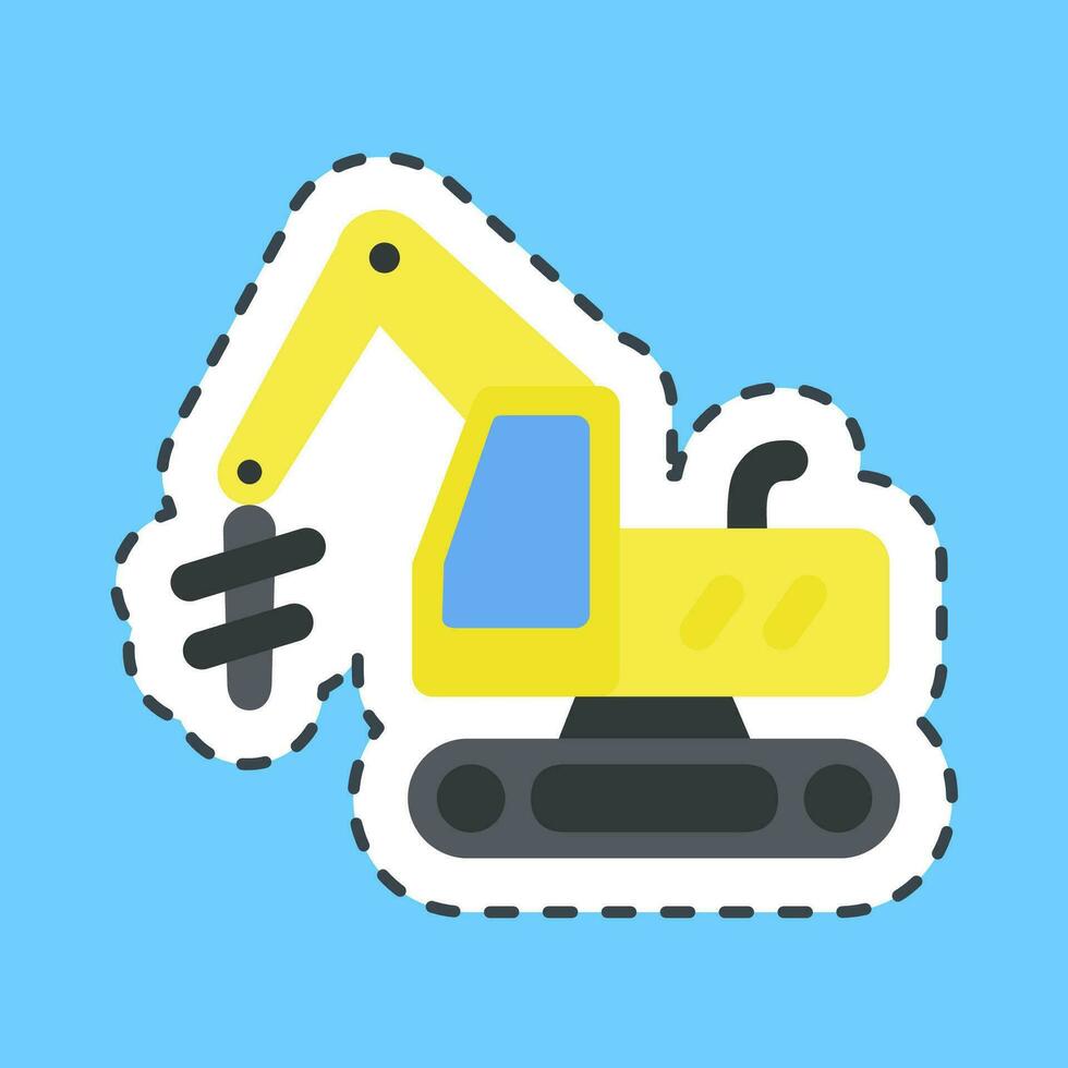 Cutting line sticker earth drill excavator. Heavy equipment elements. Good for prints, posters, logo, infographics, etc. vector