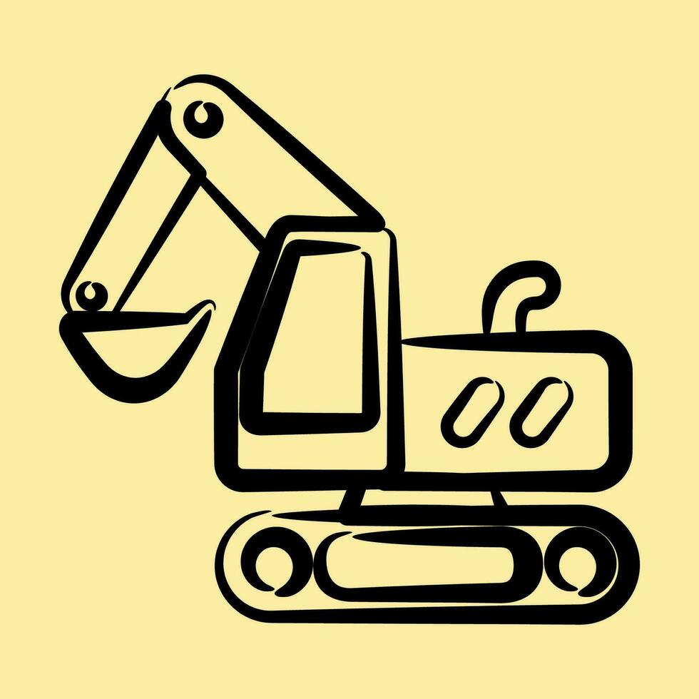 Icon tracked excavator. Heavy equipment elements. Icons in hand drawn style. Good for prints, posters, logo, infographics, etc. vector