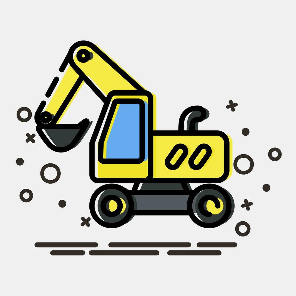 icono con ruedas excavador. pesado equipo elementos. íconos en mbe estilo. bueno para huellas dactilares, carteles, logo, infografía, etc. vector