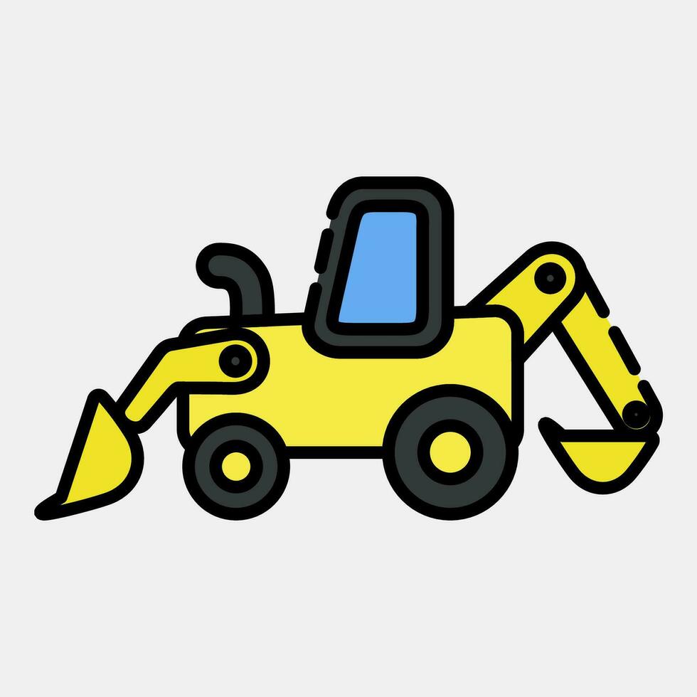 Icon backhoe. Heavy equipment elements. Icons in filled line style. Good for prints, posters, logo, infographics, etc. vector