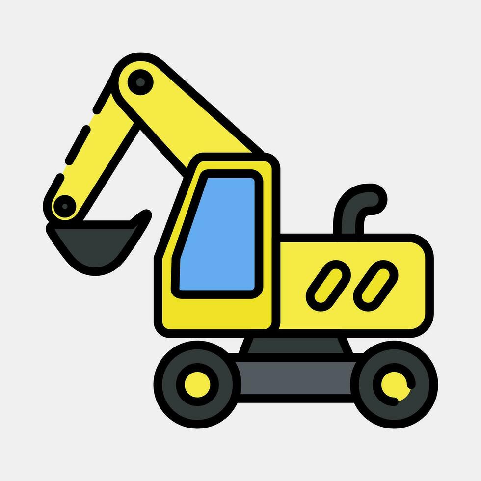 Icon wheeled excavator. Heavy equipment elements. Icons in filled line style. Good for prints, posters, logo, infographics, etc. vector