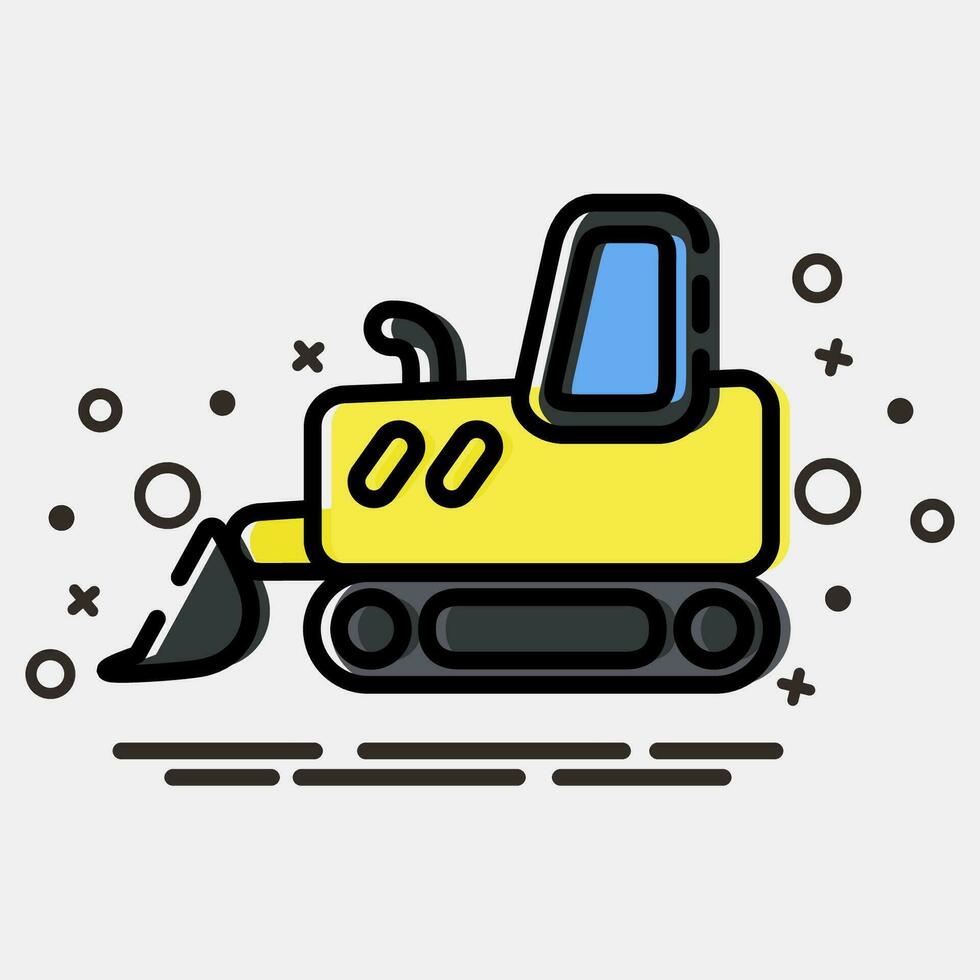 Icon bulldozer with track. Heavy equipment elements. Icons in MBE style. Good for prints, posters, logo, infographics, etc. vector