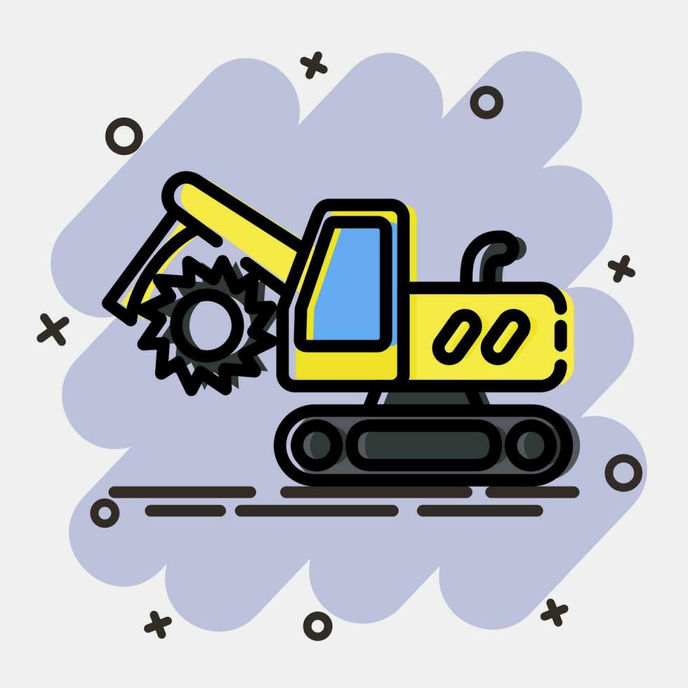Icon trencher machine. Heavy equipment elements. Icons in comic style. Good for prints, posters, logo, infographics, etc. vector