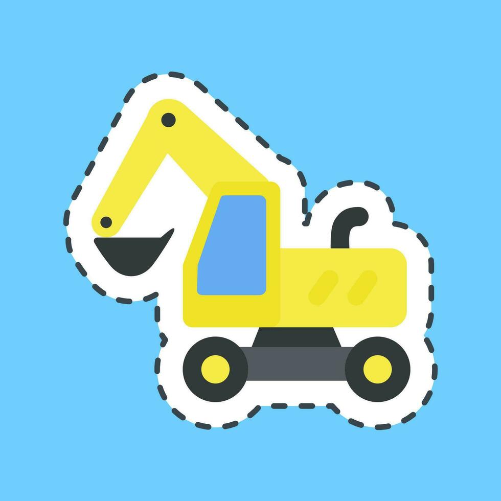 Cutting line sticker wheeled excavator. Heavy equipment elements. Good for prints, posters, logo, infographics, etc. vector