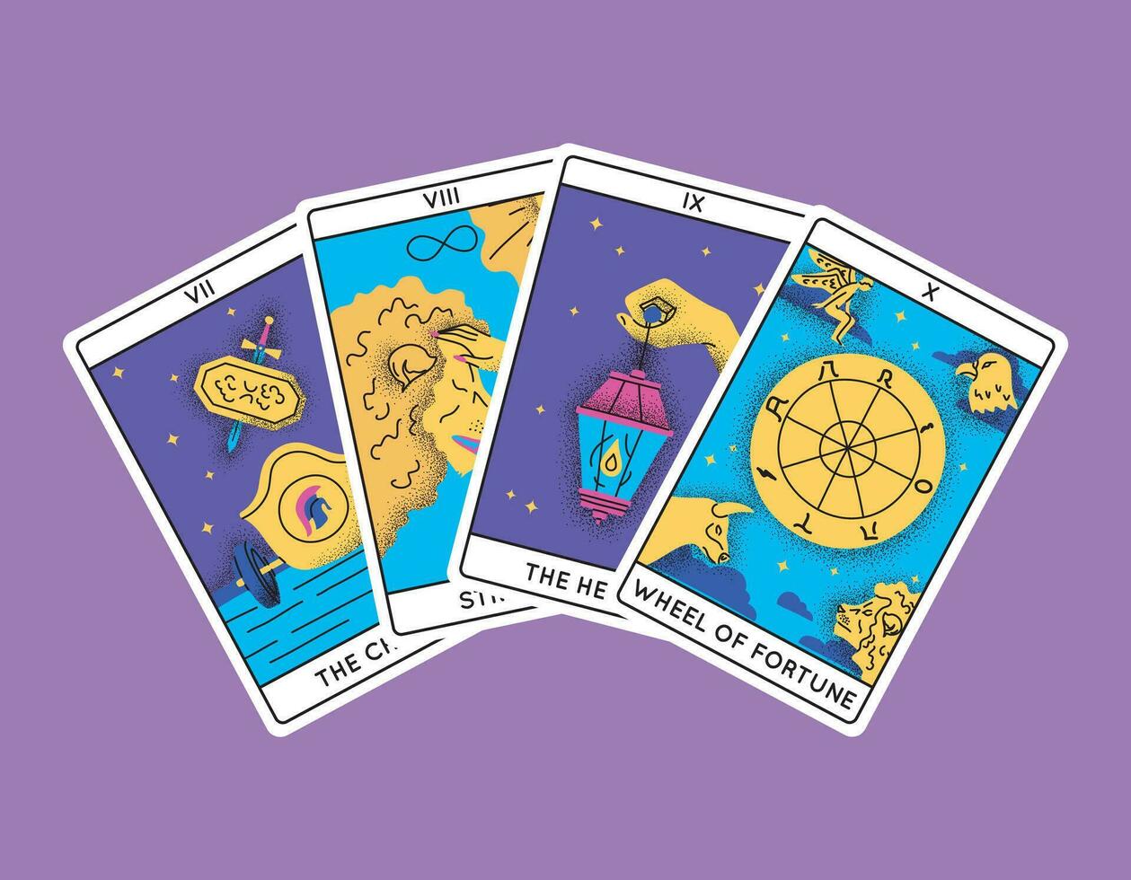 dibujos animados color mágico tarot tarjetas mayor arcanos conjunto semicírculo. vector