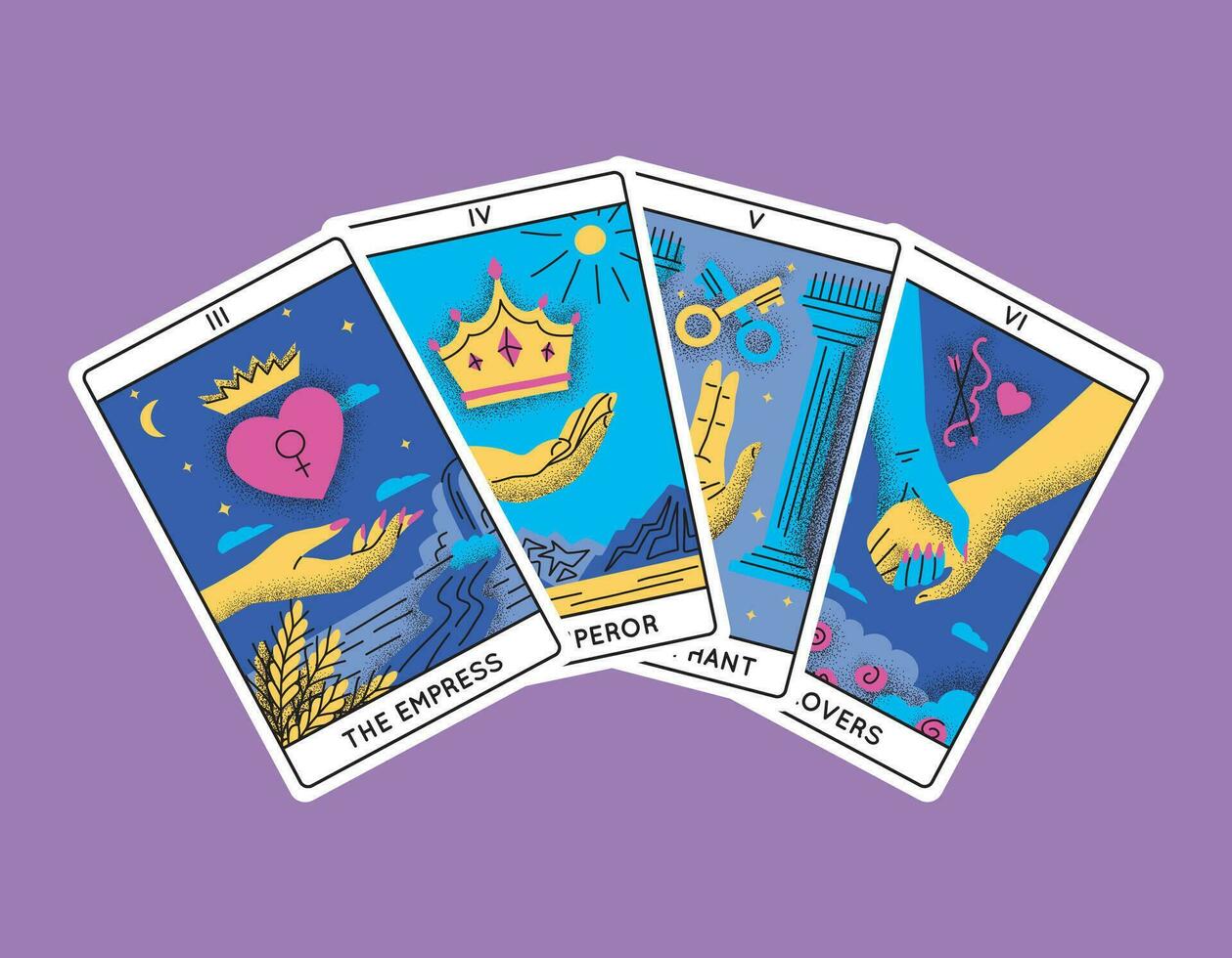 dibujos animados color mágico tarot tarjetas mayor arcanos conjunto semicírculo. vector