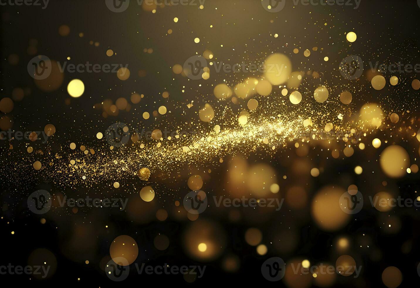 Light abstract glowing bokeh light. Shining star, sun particles and sparks with lens flare effect on black background. Sparkling magical dust particles. Christmas concept. AI Generative photo
